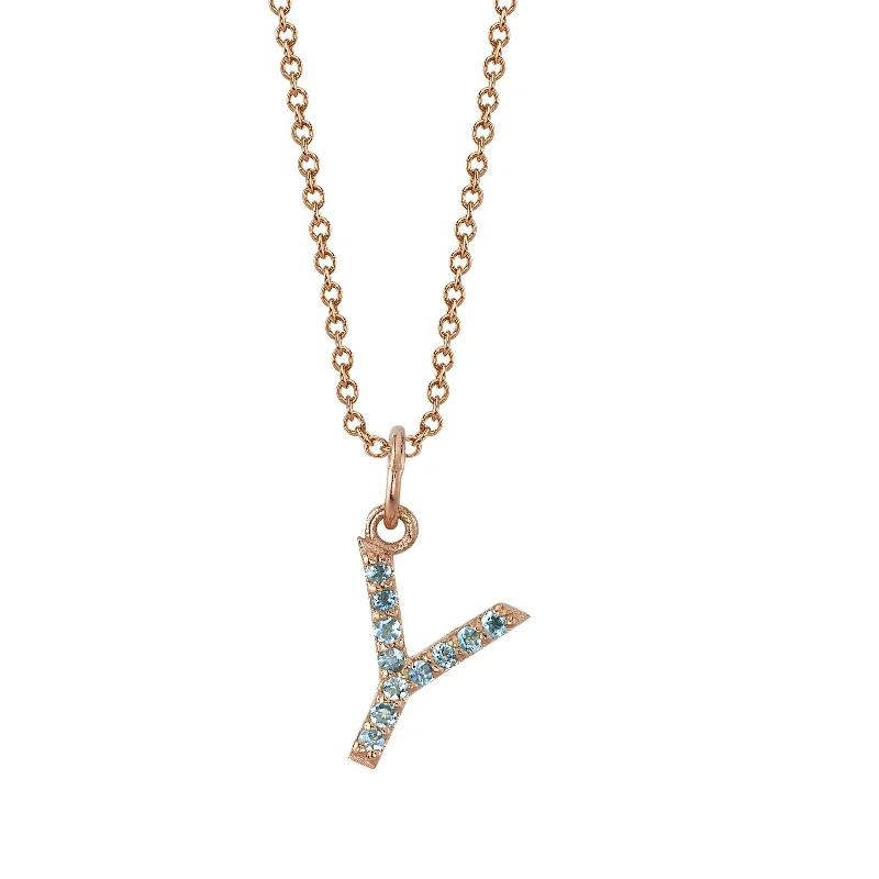 Square Cut Ring Y Initial Birthstone Charm Necklace