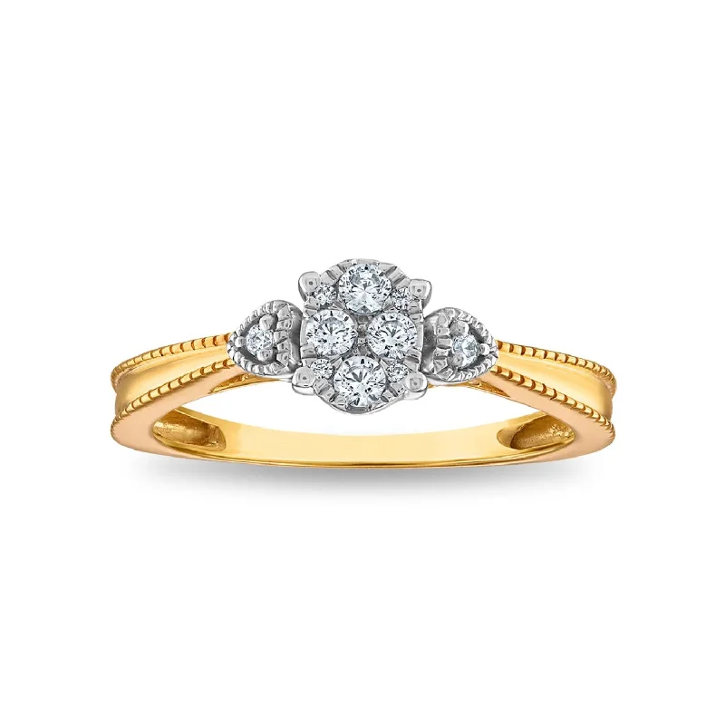 1/5 CTW Diamond Cluster Engagement Oval Shaped Ring in 10KT Yellow Gold