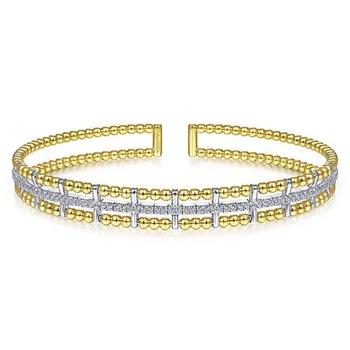 14K Yellow and White Gold Bujukan Diamond Cuff Bangle