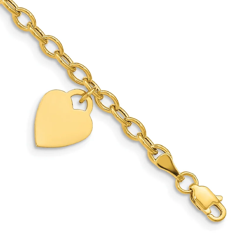 Engravable 14KT Yellow Gold 7.5-inch Dangle Heart Bracelet