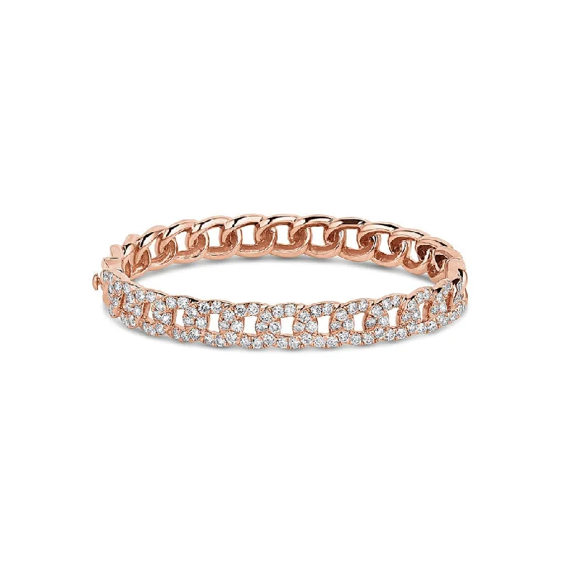 18kt Rose Gold 3.65ctw Diamond Curb Chain Bangle Bracelet