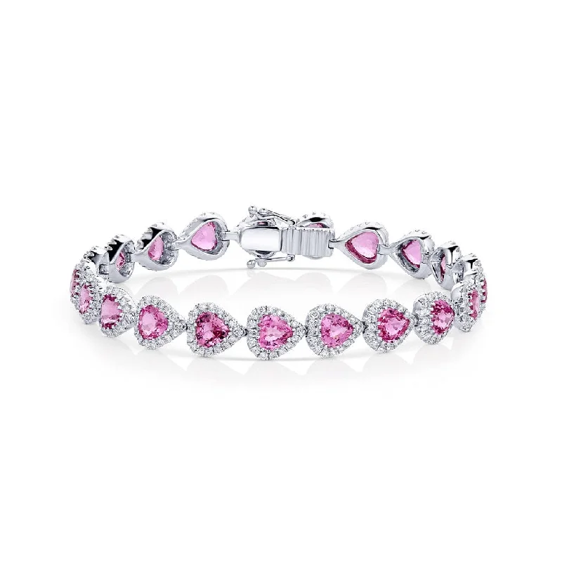 18kt White Gold 11.55ctw Pink Sapphire and 2.30ctw Diamond Heart Shaped Bracelet