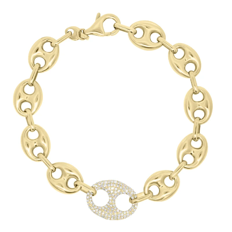 Pave Diamond Puffed Mariner Chain Link Bracelet