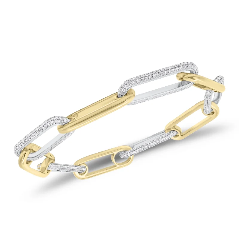 Two-Tone Gold & Diamond Paperclip Chain Bracelet