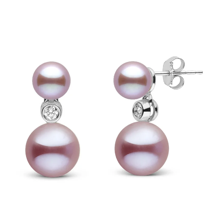 Elegant Ring 6.5-9.0 mm Lavender Freshadama Pearl and Diamond Duet Dangle Earrings