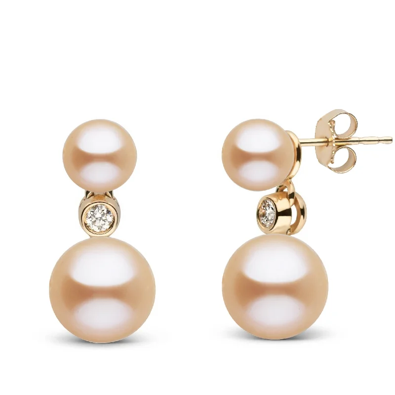 Stylish Pendant 6.5-9.0 mm Pink Freshadama Pearl and Diamond Duet Dangle Earrings