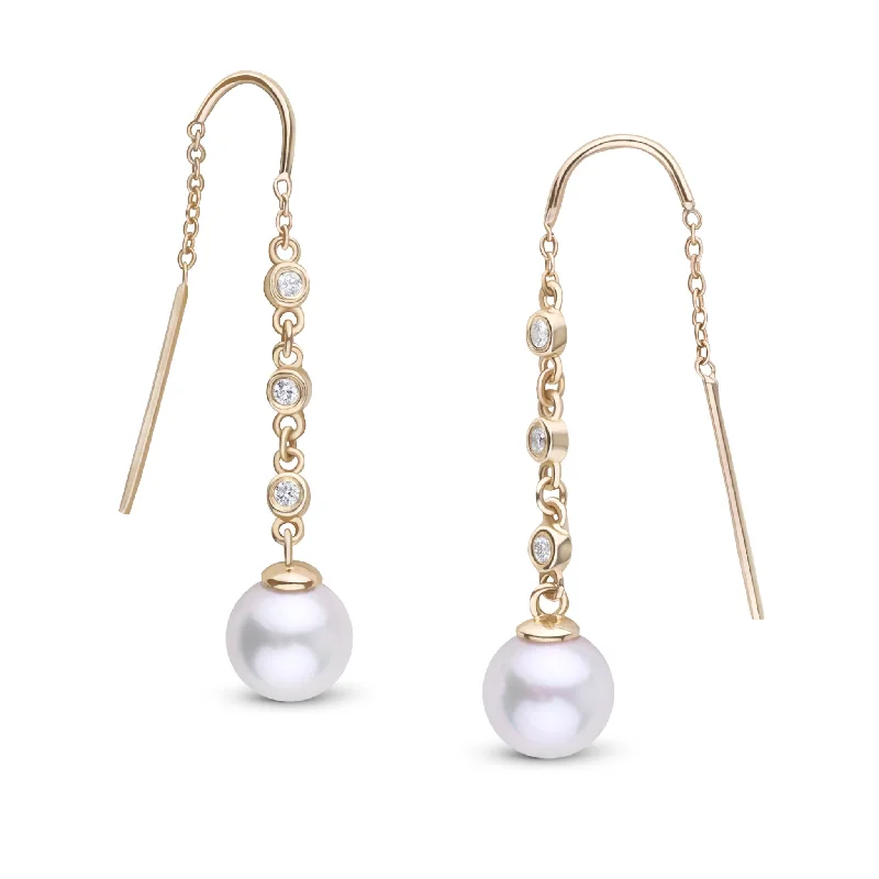 Chunky Gold Chain 7.5-8.0 mm Akoya Pearl and Diamond Threader Earrings