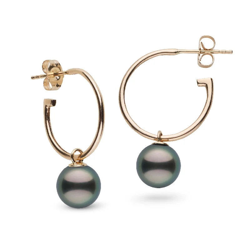 Precious Metal Jewelry 8.0-9.0 mm Tahitian Pearl Charm Hoop Earrings