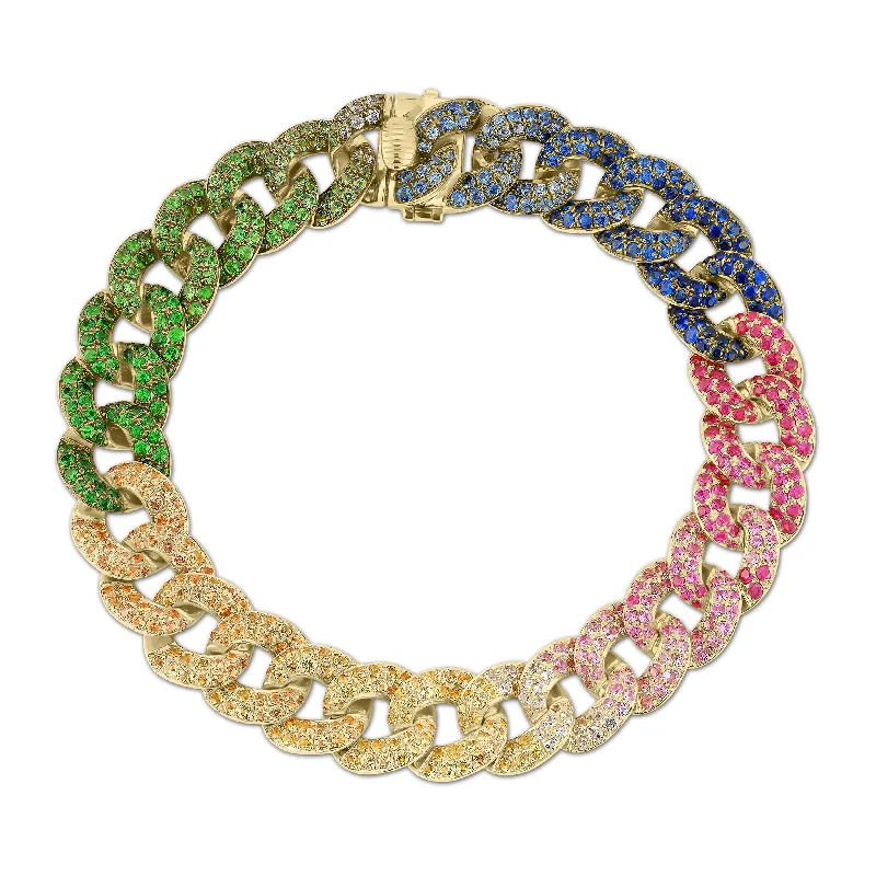 Rainbow Sapphire Curb Chain Bracelet