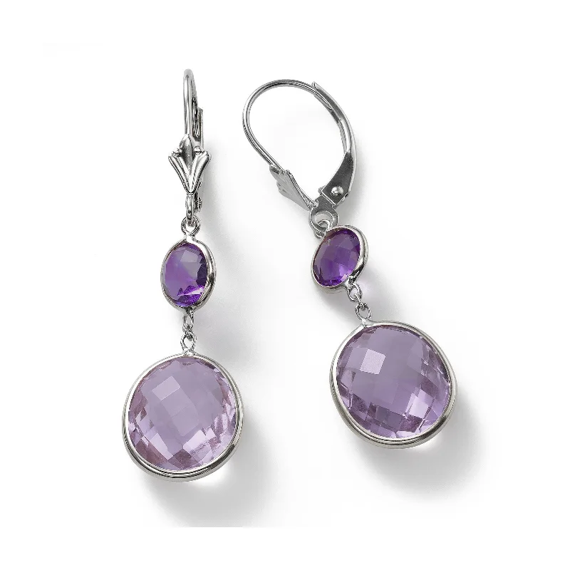 Amethyst Drop Earrings, 14K White Gold