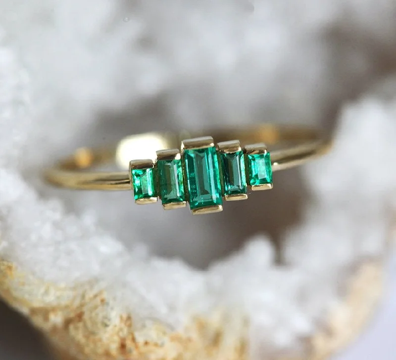 Handmade Gold Ring Patti Baguette Emerald Ring