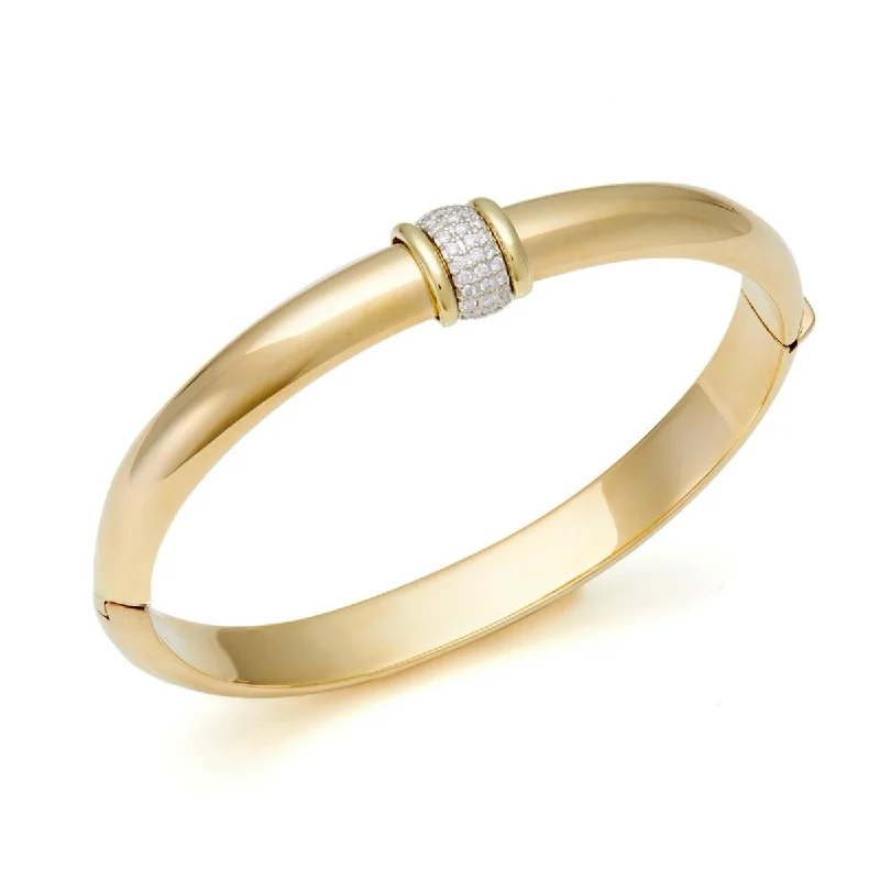 Gold & Pavé Diamond Center Hinged Bangle