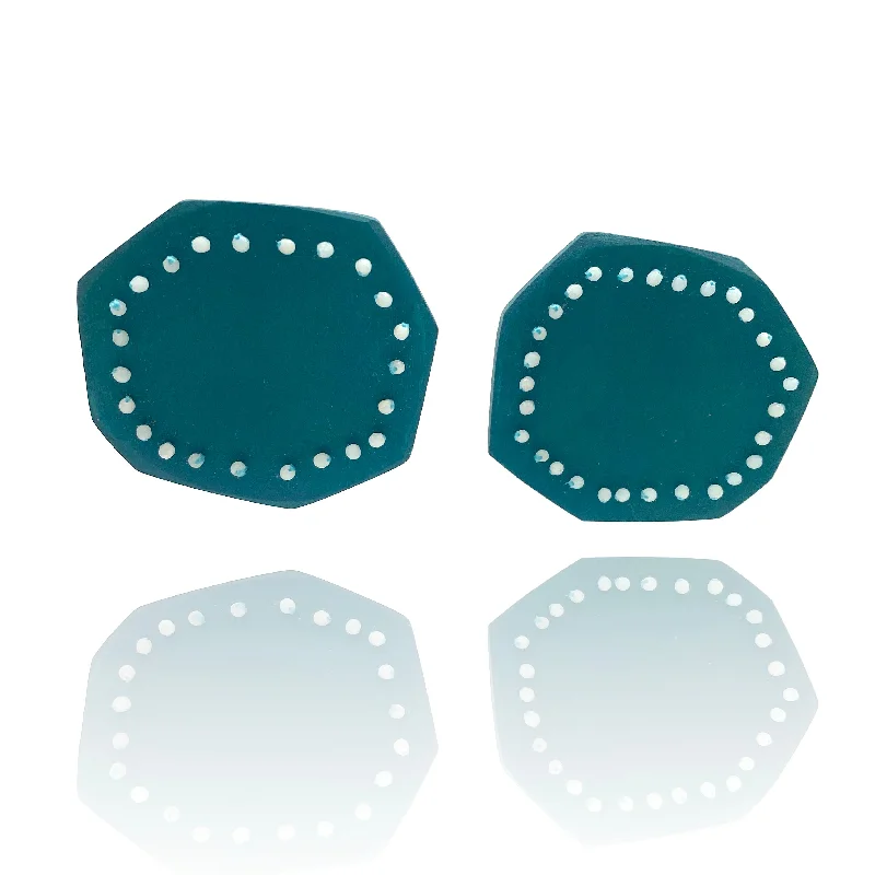 Stylish Earrings Beaded Paddle Studs - Teal