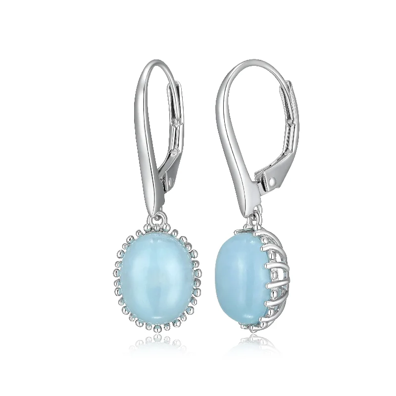 Cabochon Aquamarine Drop Earrings, Sterling Silver