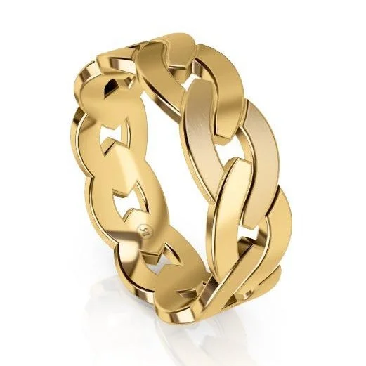 Chain Bracelet Chain Link Alternating Brushed and Polished Gold Mens Ring