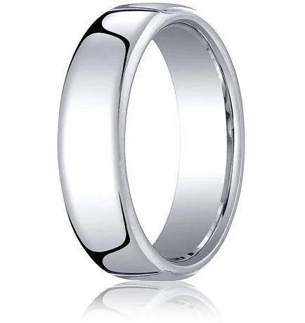 Halo Ring Comfort-fit 14K White Gold Wedding Band with Nouveau-fit Polished Finish – 6.5 mm