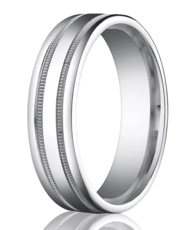 Unique Gemstone Jewelry Designer Platinum Wedding Band With Milgrain Details | 6mm