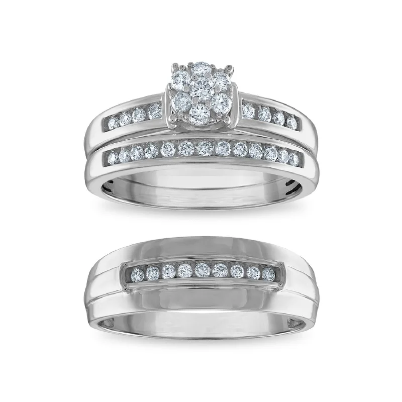 EcoLove 1/2 CTW Lab Grown Diamond Cluster Wedding Trio Set in 10KT White Gold