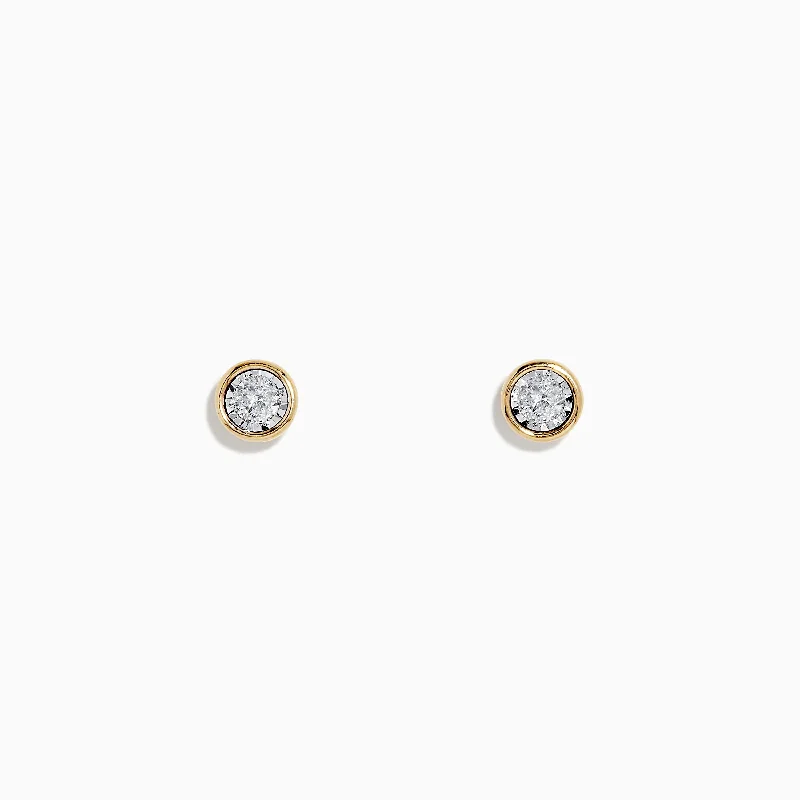 14K Two-Tone Gold Bezel Set Diamond Solitaire Stud Earrings 0.23 TCW