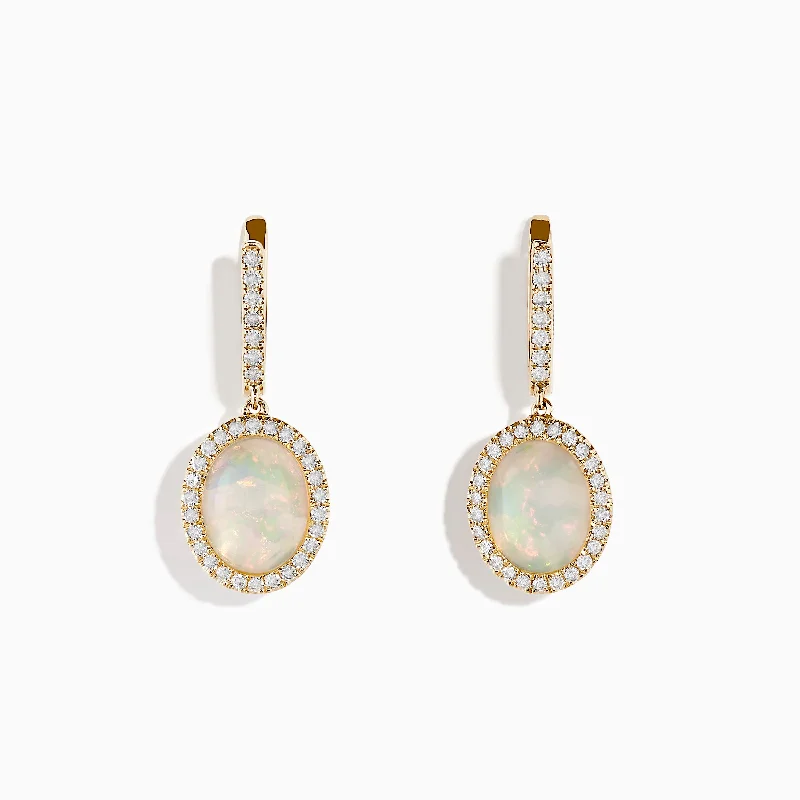 14K Yellow Gold Opal and Diamond Drop Earrings