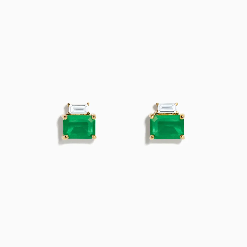 Brasilica 14K Yellow Gold Emerald and White Sapphire Stud Earrings