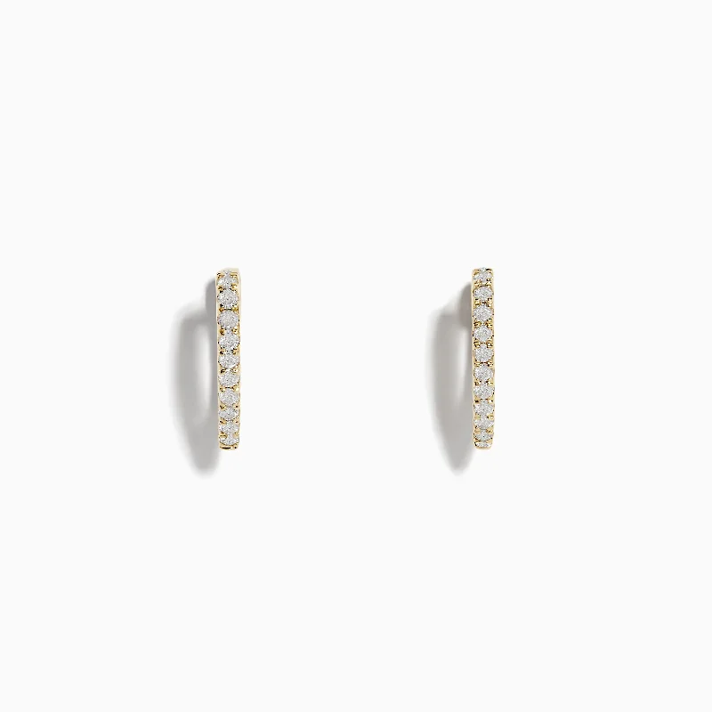 D'Oro 14k Yellow Gold 3/8" Diamond Huggie Earrings 0.22 TCW