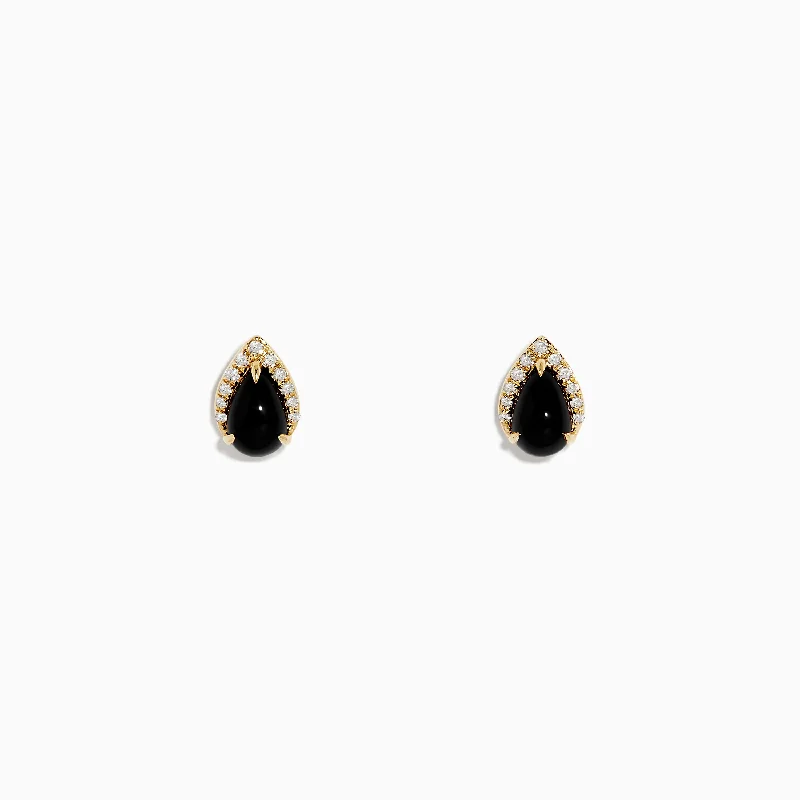 Eclipse 14K Yellow Gold Onyx and Diamond Teardrop Stud Earrings