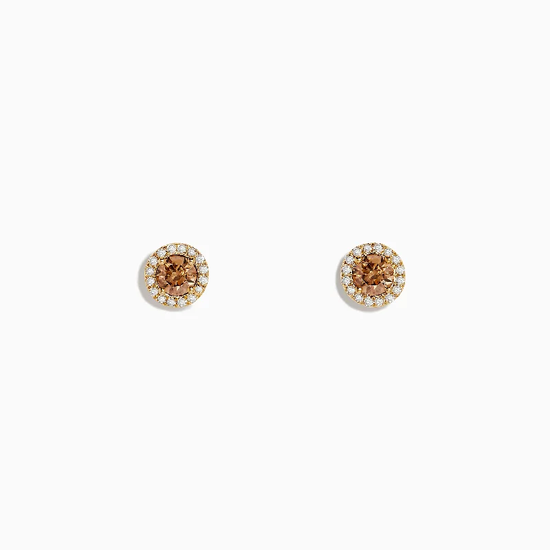 14K Yellow Gold White and Espresso Diamond Stud Earrings