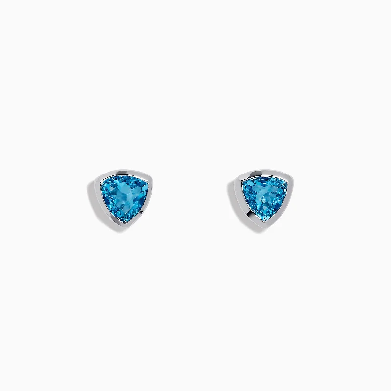 Ocean Blue 14K White Gold Bezel Set Blue Topaz Stud Earrings