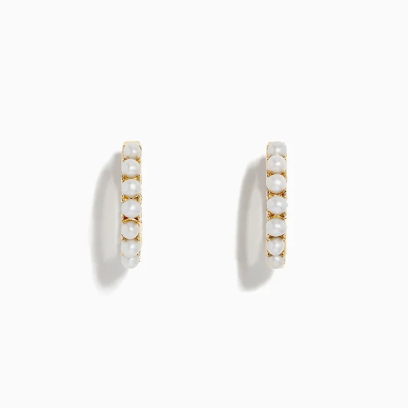 Pearl 14K Yellow Gold Fresh Water Pearl Hoop Earrings