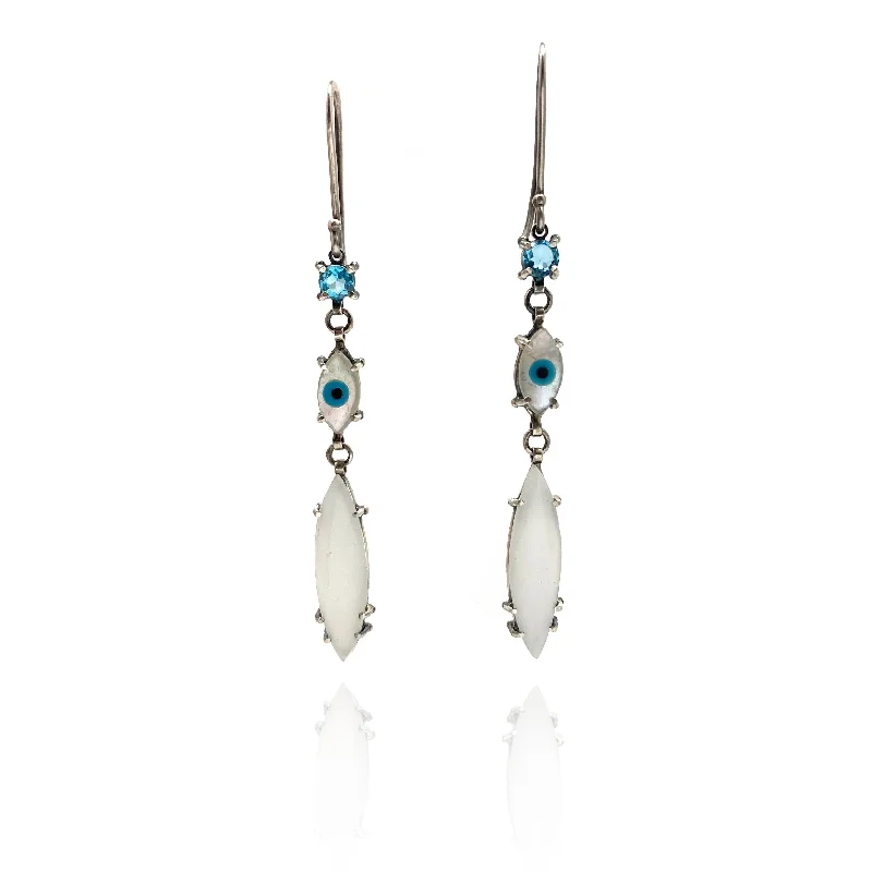 Minimalist Diamond Ring Evil Eye Drop Earrings