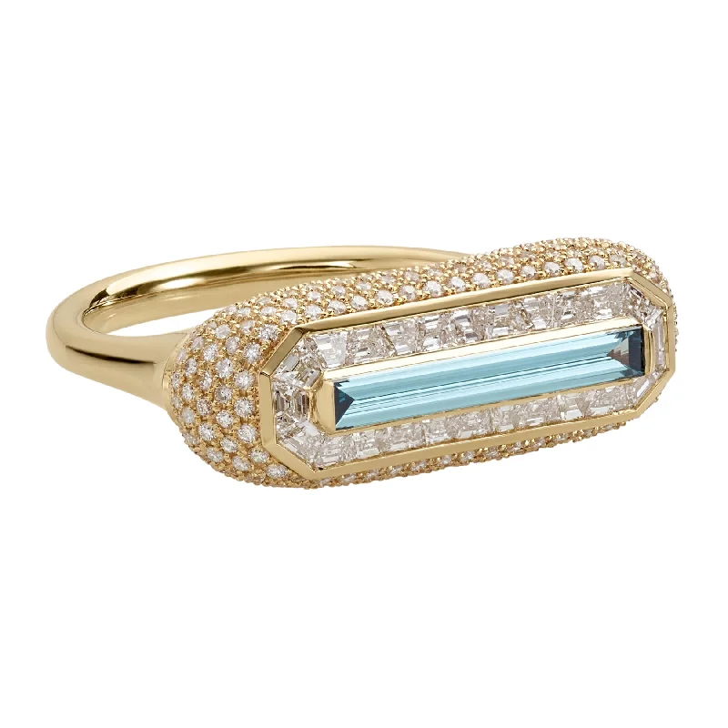 Fancy Color Blue Diamond Ring with Pave Diamond Detailing