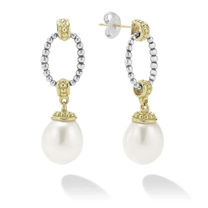 Luxury Gold Earrings LAGOS Two Tone Pearl Oval Drop Earrings in Sterling Silver and 18K Yellow Gold Luxury Gold Earrings LAGOS Two Tone Pearl Oval Drop Earrings in Sterling Silver and 18K Yellow Gold