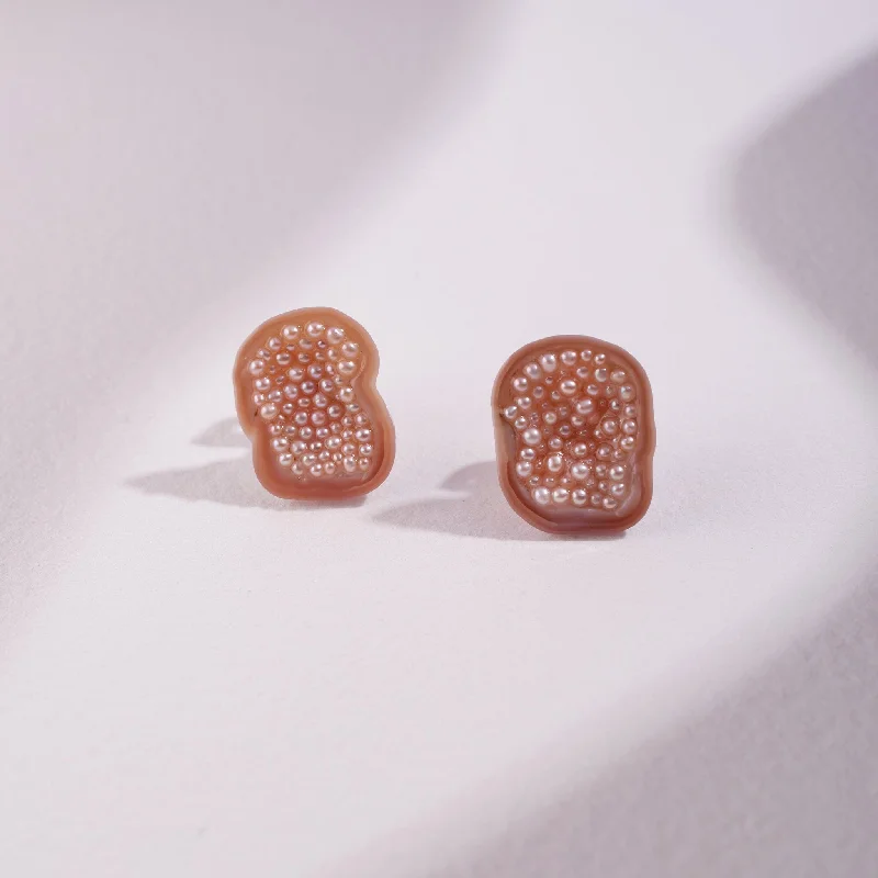 Celtic Knot Ring Freshwater Souffle Pearl Geode Stud Earrings with Seed Pearls