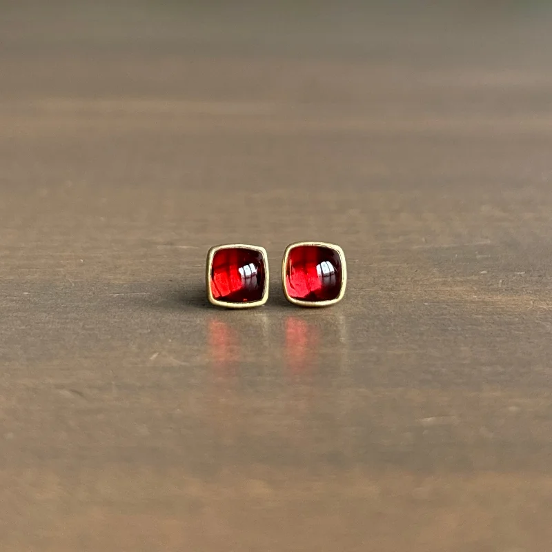 Garnet Cushion Stud Earrings