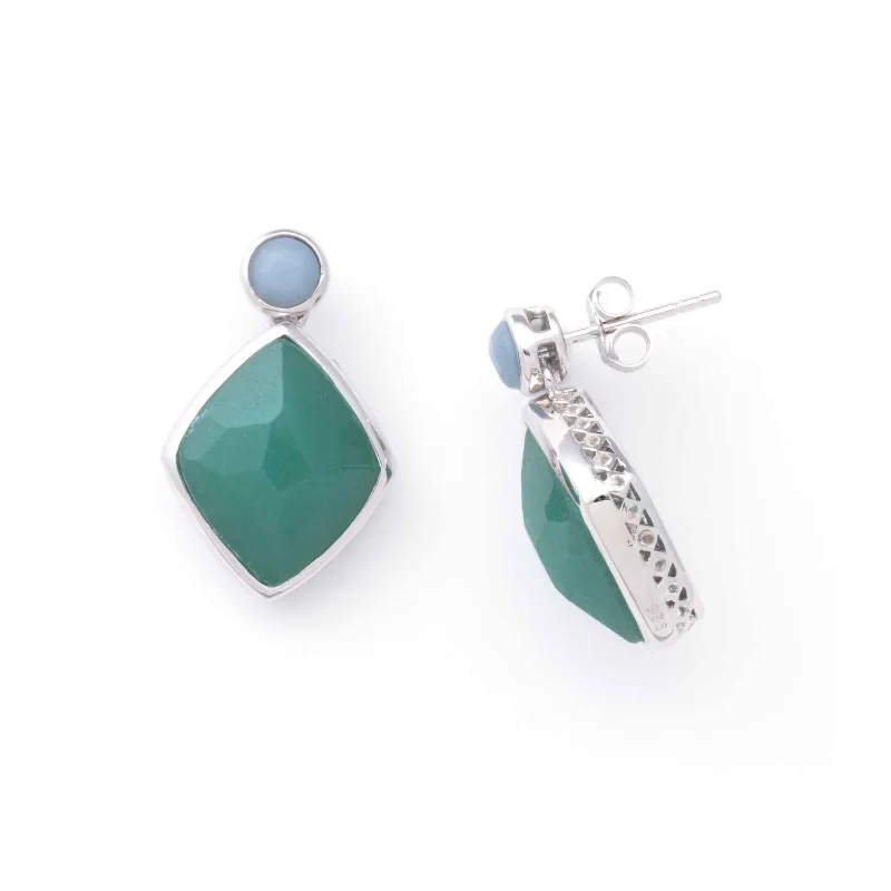 Green Aventurine and Angelite Drop Earrings, Sterling Silver