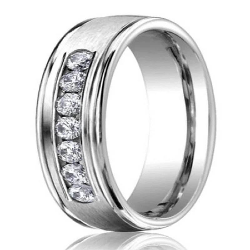 Round Cut Ring 6mm Men’s 950 Platinum Diamond Wedding Ring