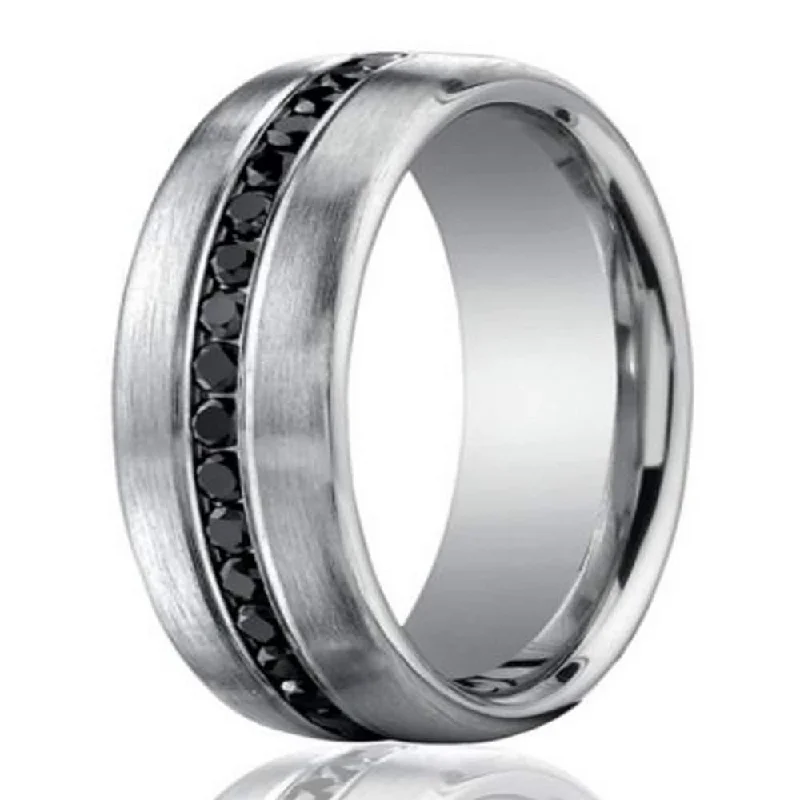 Bold Fashion Jewelry 7.5mm 950-Platinum Black Diamond Men’s Wedding Ring