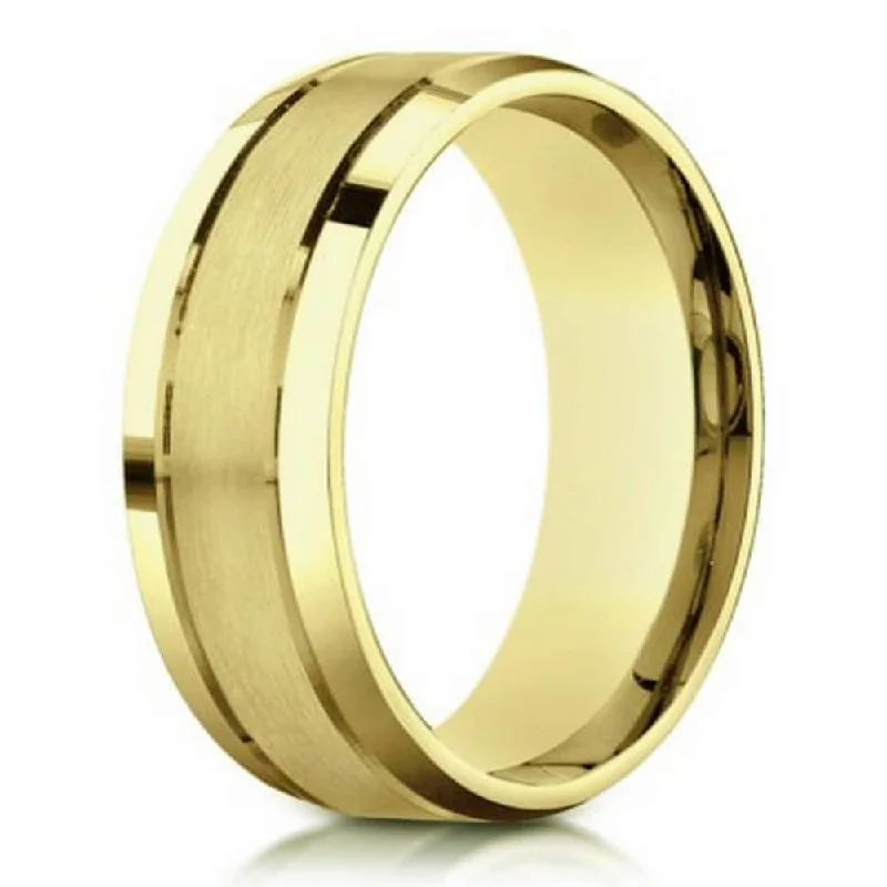 Luxury Bracelet 6mm Satin-Finished 14k Yellow Gold Wedding Ring with Polished Beveled Edges