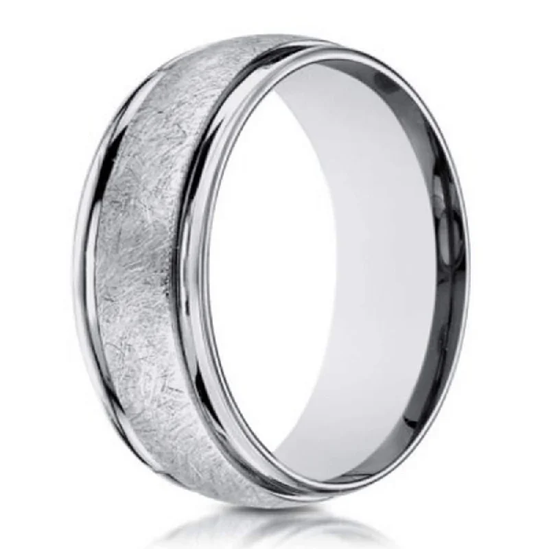 Dainty Ring 6mm 14k White Gold Wedding Band for Men with Wired Finish