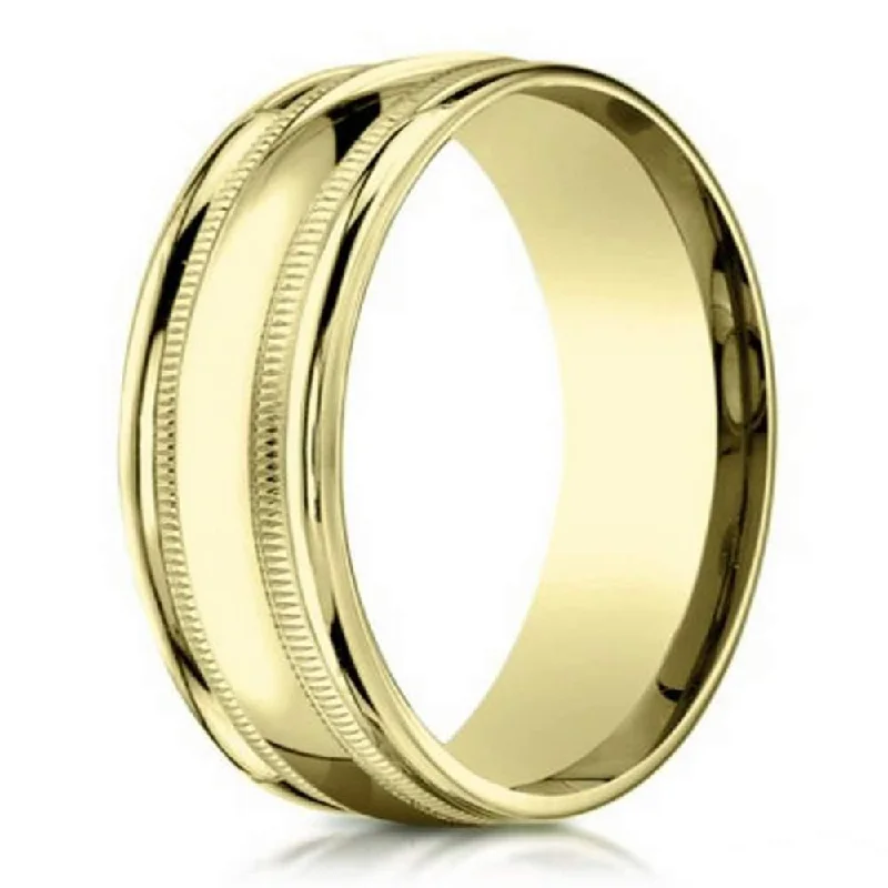 Stackable Gemstone Rings 6mm Men's 14k Yellow Gold Designer Wedding Band with Milgrain