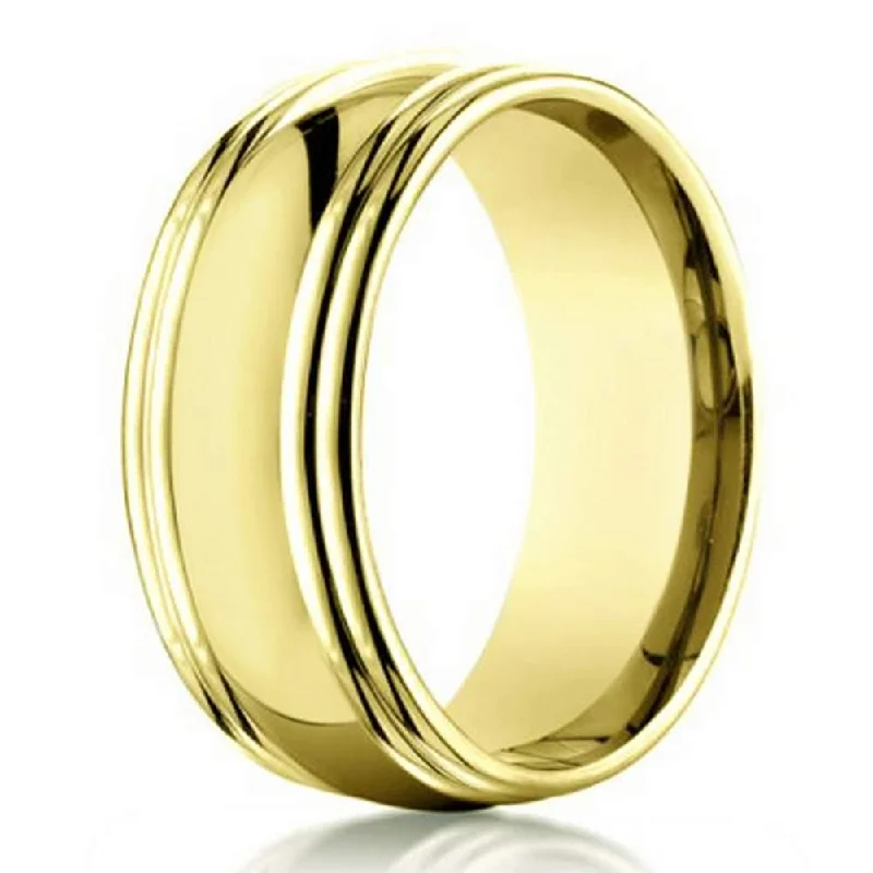 Precious Metal Jewelry 7.5mm Men's 14k Yellow Gold Wedding Band with Double Edges