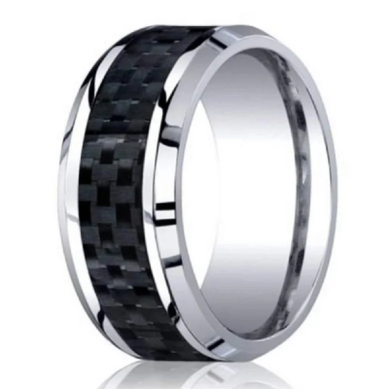 Designer Necklace 8mm Men's Designer Cobalt Chrome Wedding Ring - Carbon Fiber Inlay