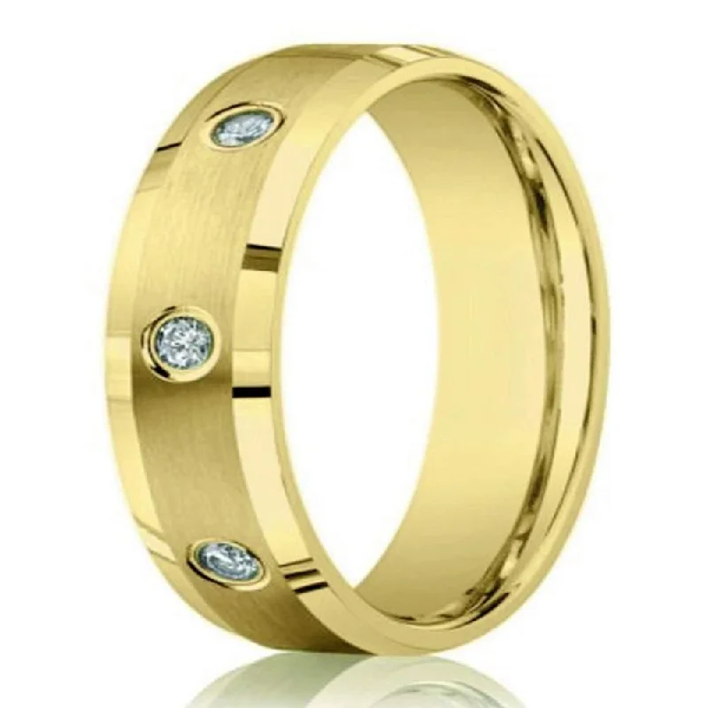 Halo Ring 6mm Bezel Set Diamond Wedding Ring for Men in 14k Yellow Gold