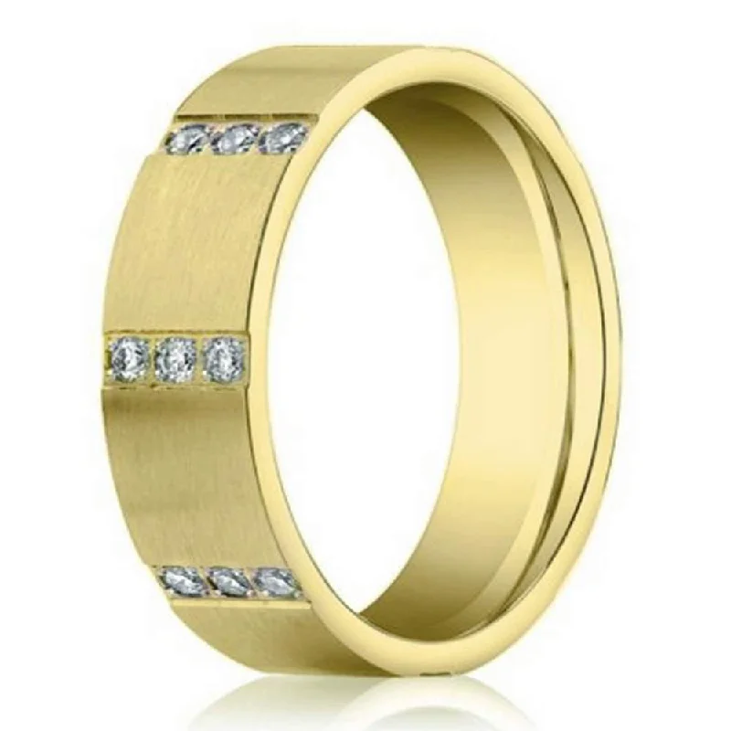 Elegant Chain 6mm Contemporary Mens 14K Yellow Gold Diamond Eternity Wedding Band