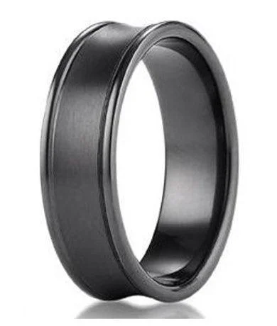 Designer Necklace 7.5mm Men's Benchmark Black Titanium Wedding Ring With Concave Design