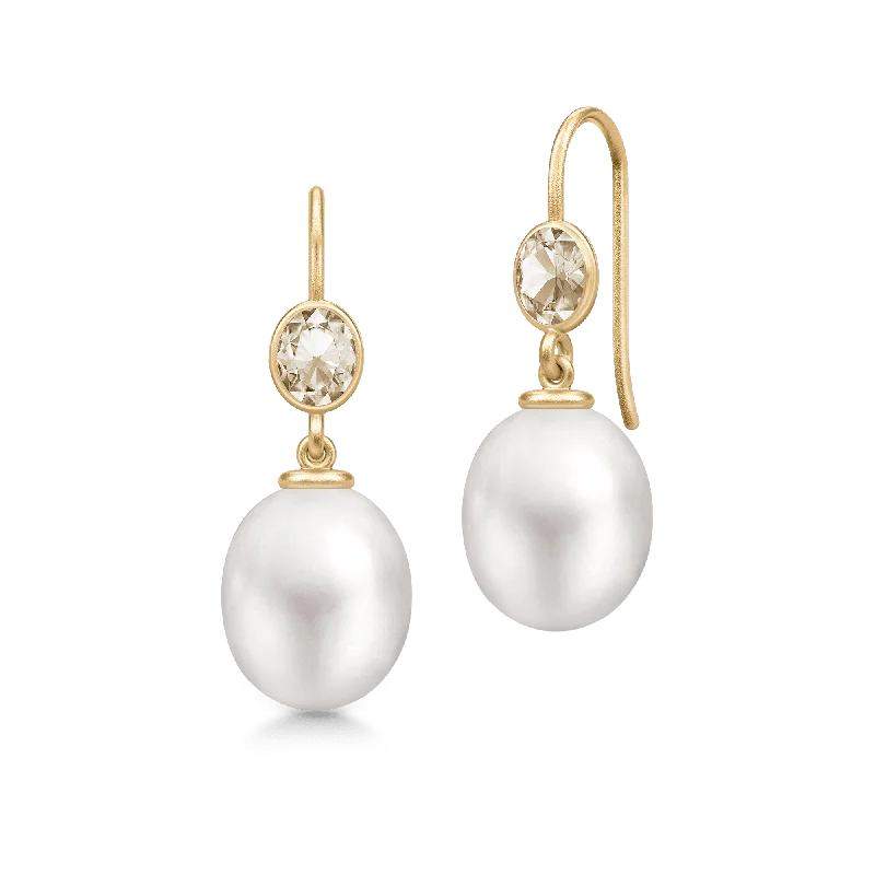 Callas Gold Plated Earrings w. Quartz & White Pearls