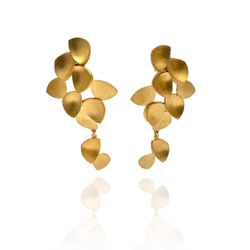 Huggie Earrings Large Blossoming Petal Drops - Gold