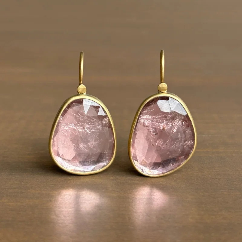 Large Pale Pink Tourmaline Pebble Earrings