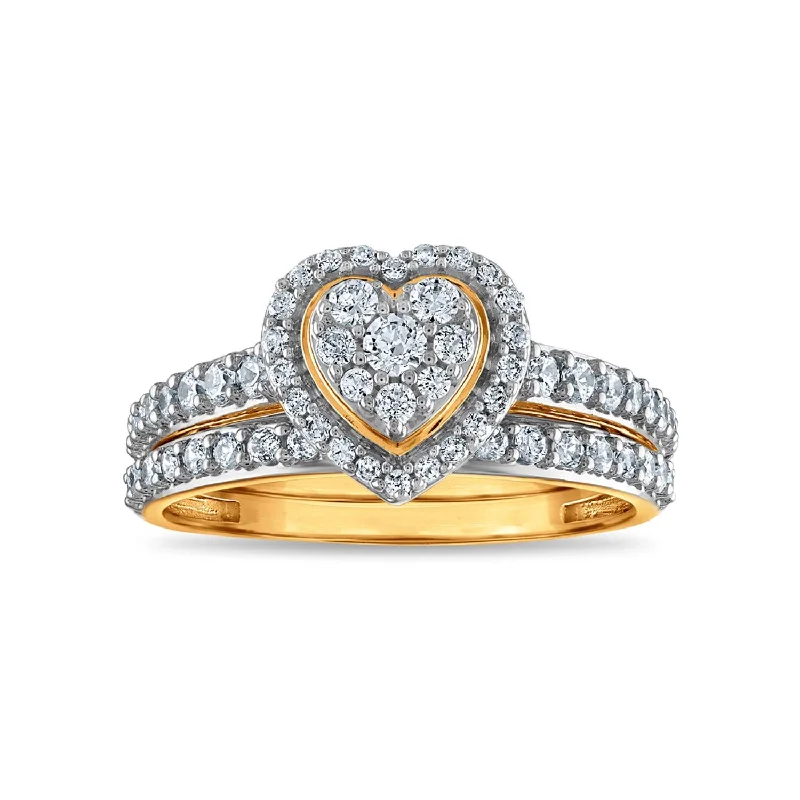 LoveSong EcoLove 3/4 CTW Lab Grown Diamond Heart Halo Cluster Bridal Set in 10KT Yellow Gold